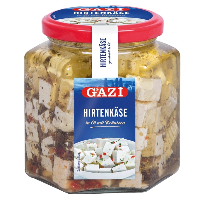 Gazi Hirtenkäse 300g 45% Fett Kuhkäse in Öl mit Kräutern gewürfelt 100% Kuhmilch