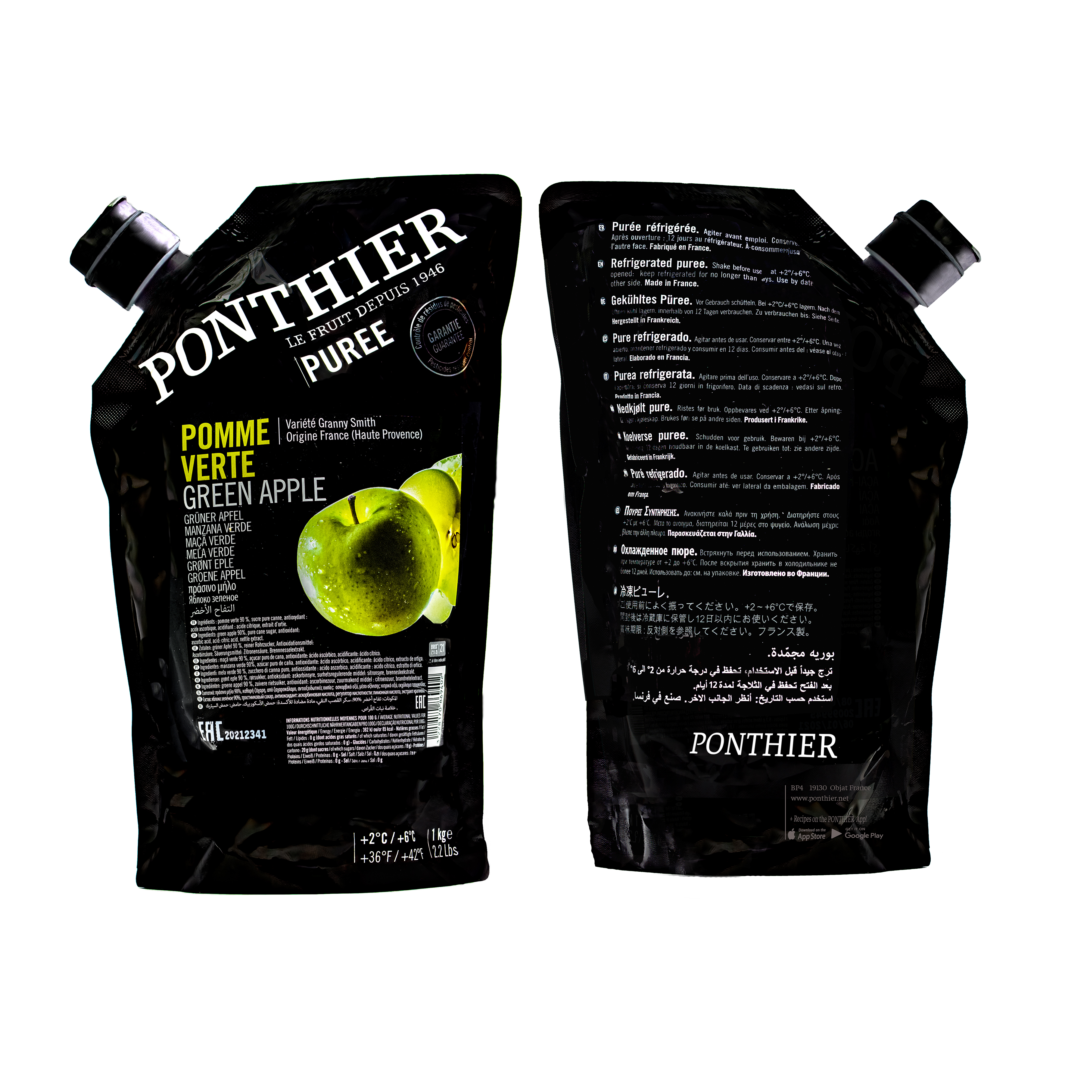 Ponthier APFEL PÜREE Grün Frucht-Mark-Püree Apfelmark Granny Smith 6x 1KG 