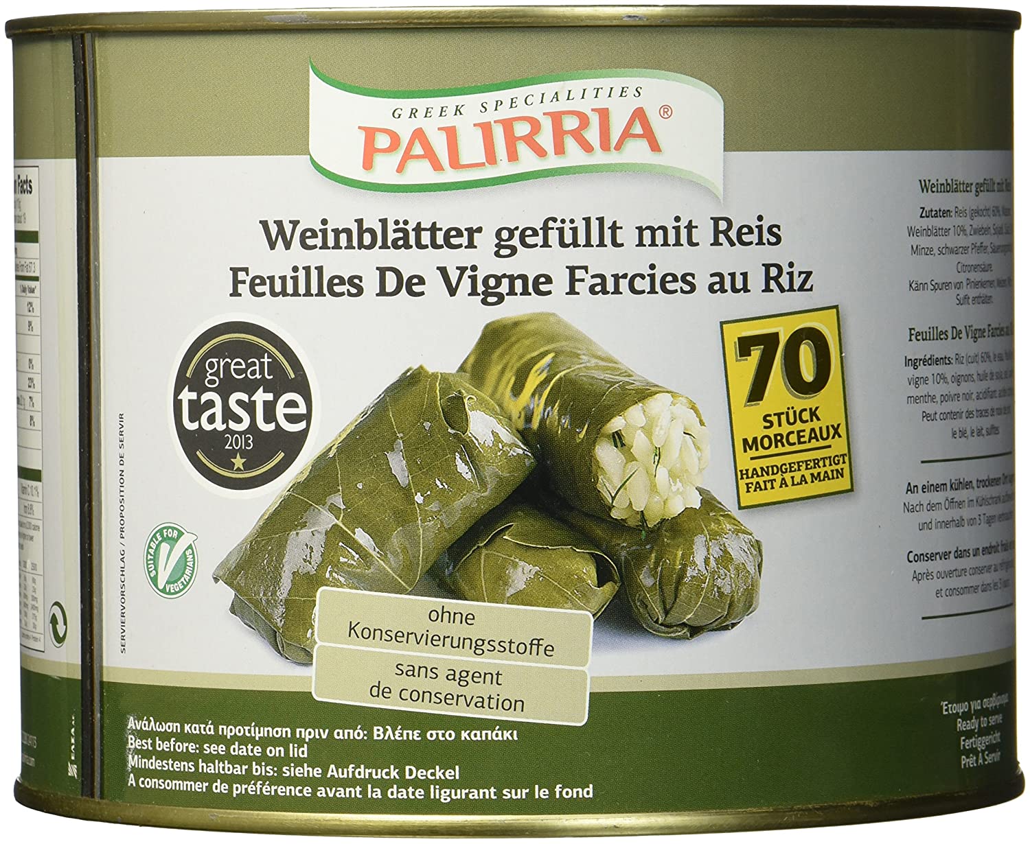 Palirria Weinblätter 2,1kg gefüllt mit Reis traditionell griechische Dolmades