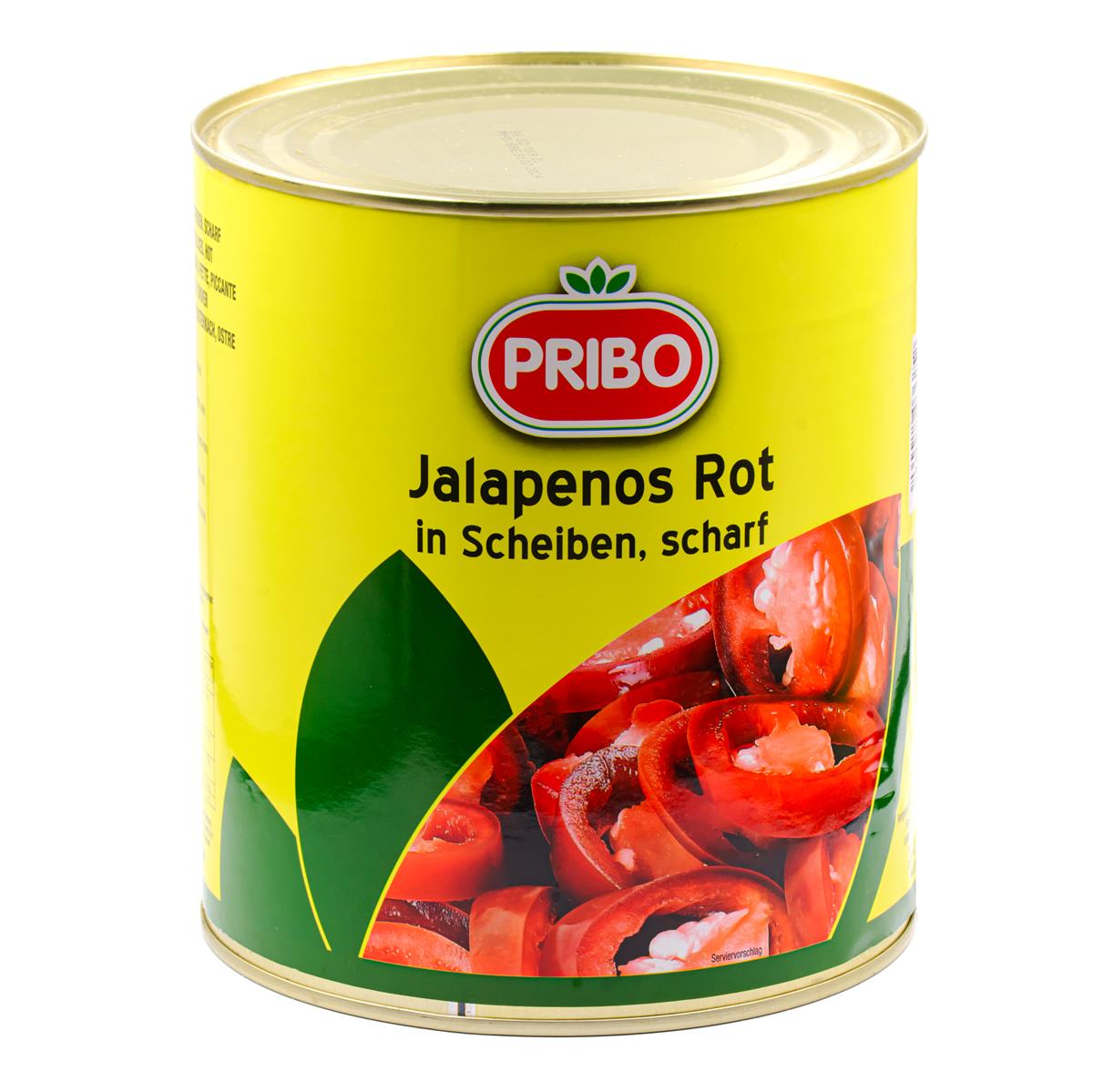PRIBO rote Jalapenos in Scheiben FM 2x 3000g ATG 1500g Dose