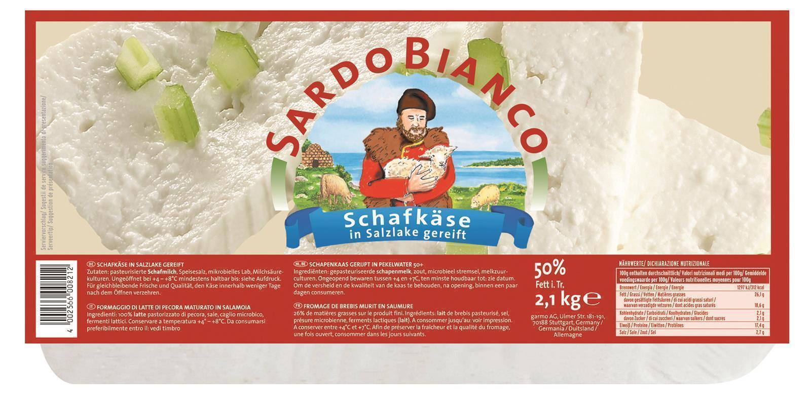 Sardo Bianco Schafkäse 2.1kg 50% Fett i.Tr. Sardischer Schafskäse Vakuum Italien