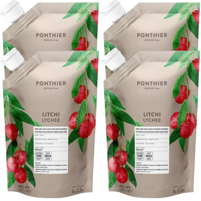 Ponthier LITSCHI PÜREE Lychee-Frucht-Püree Litschimark 4x 1KG