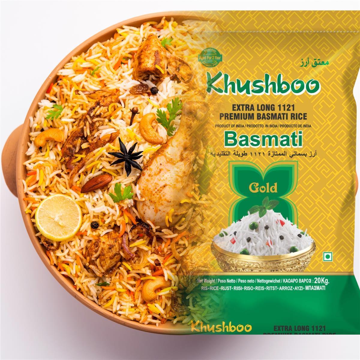 Khushboo Gold Premium 1121 Basmati Reis 20 kg Indischer Duftreis 