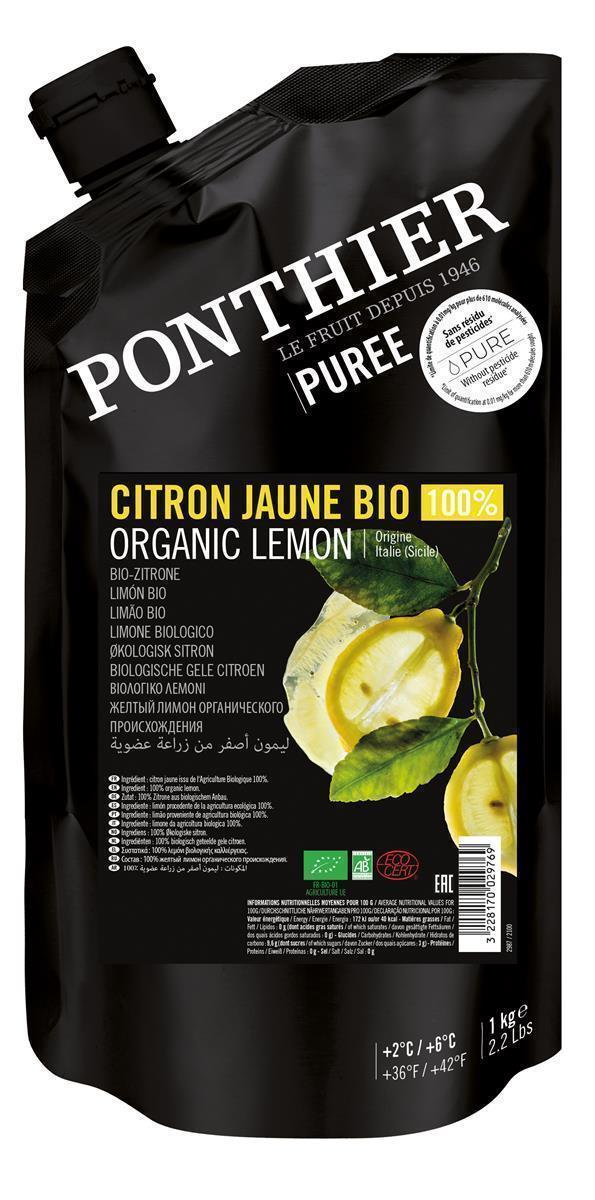 Ponthier BIO Zitronen-Püree 2x 1kg Fruchtpüree aus 100% sizilianischen Zitronen