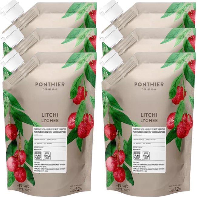 Ponthier LITSCHI PÜREE Lychee-Frucht-Püree Litschimark 6x 1KG