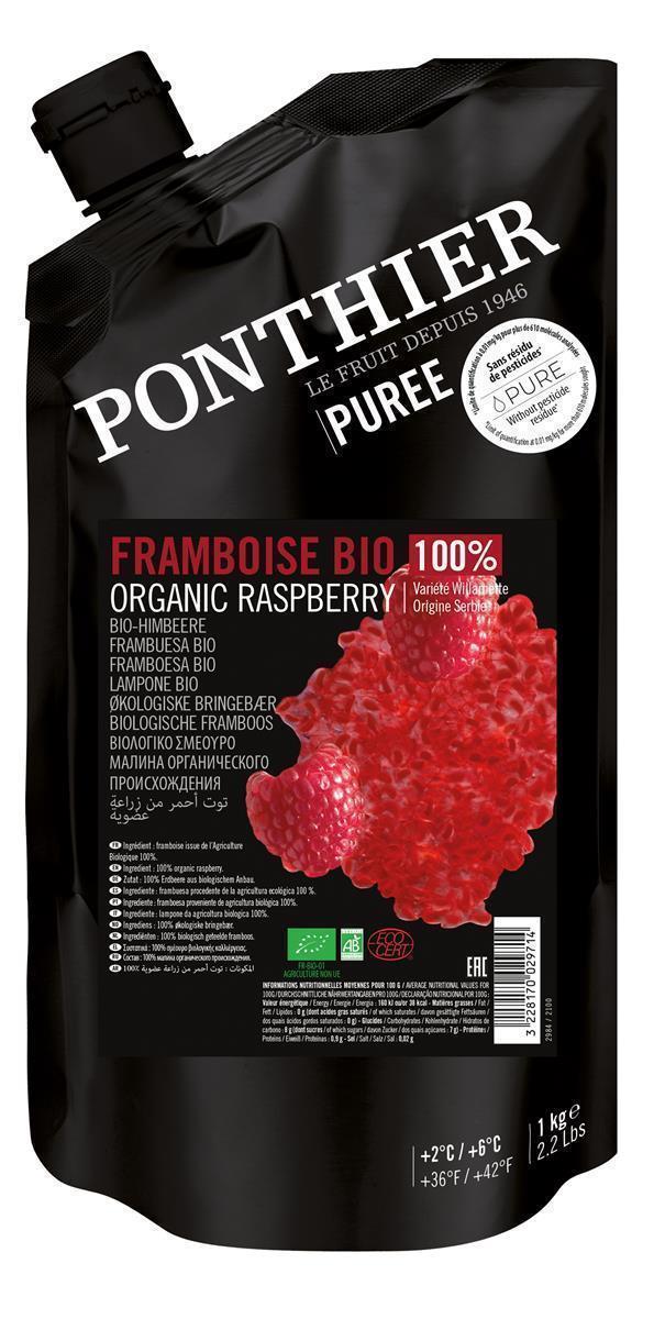 Ponthier BIO Himbeeren-Püree 1kg Fruchtpüree aus 100% süßen Willamette Beeren