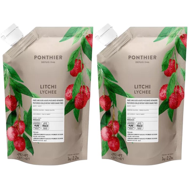 Ponthier Litschi Fruchtpüree 2x 1kg Premium Lychee aus Madagaskar