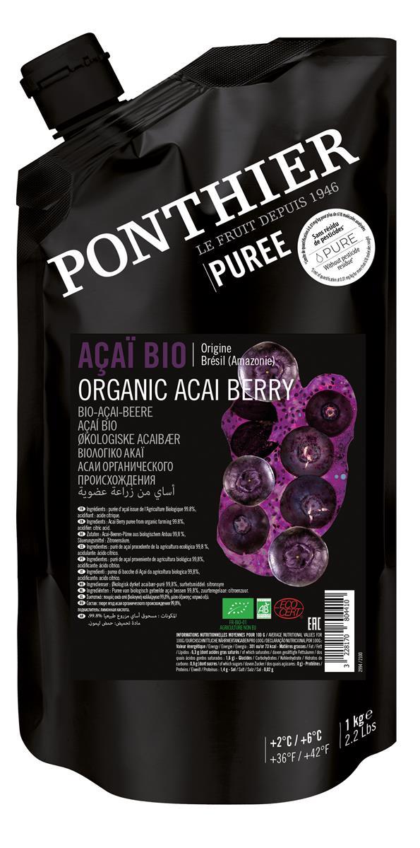 Ponthier Bio Acai-Püree 1kg Fruchtpüree aus Acai-Beeren Amazonas Superfood