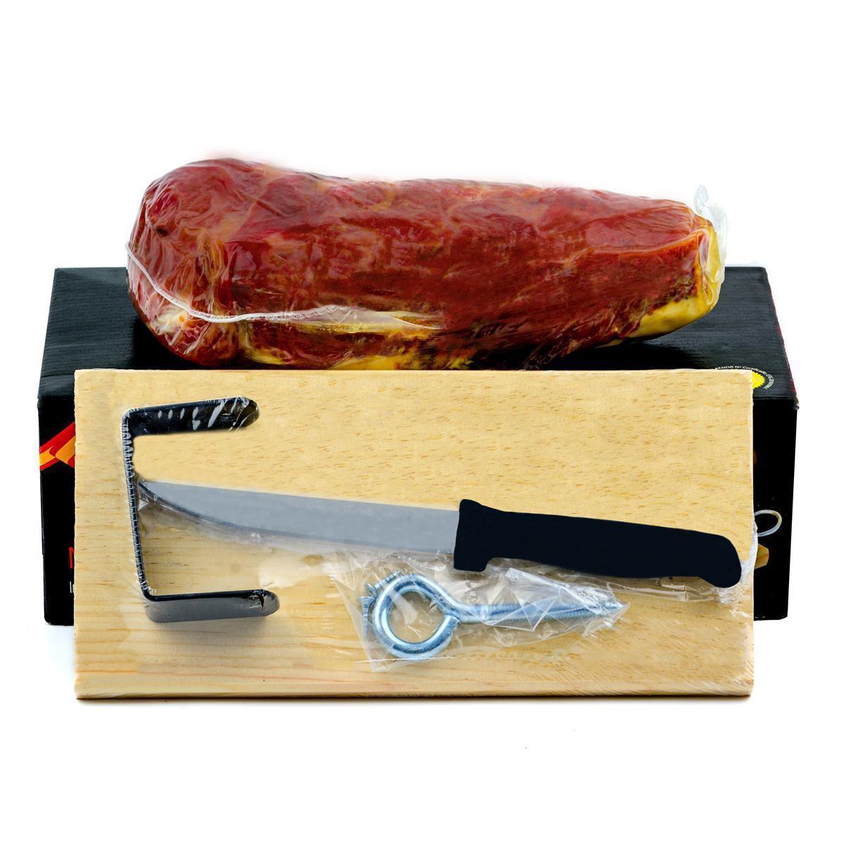 Hymor Serrano-Schinken-Set Reserva 950g Jamon mit Holzhalter und Schinkenmesser