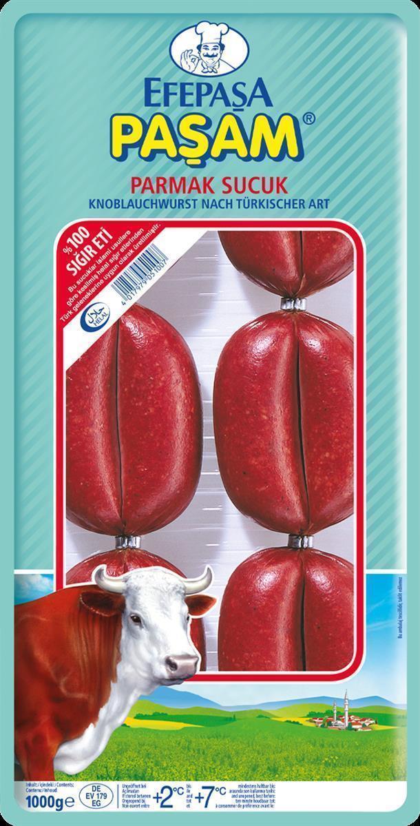 Efepasa Pasam Parmak Sucuk 1kg Knoblauch-Wurst türkischer Art Rindfleisch